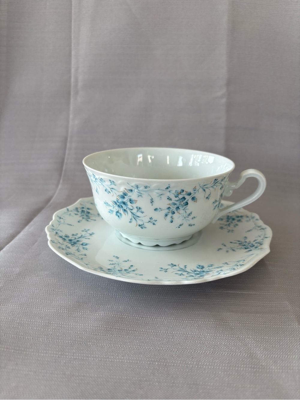 Limoges France Blue Floral Porcelain Teacup and Saucer - Elegant Home ArtM95